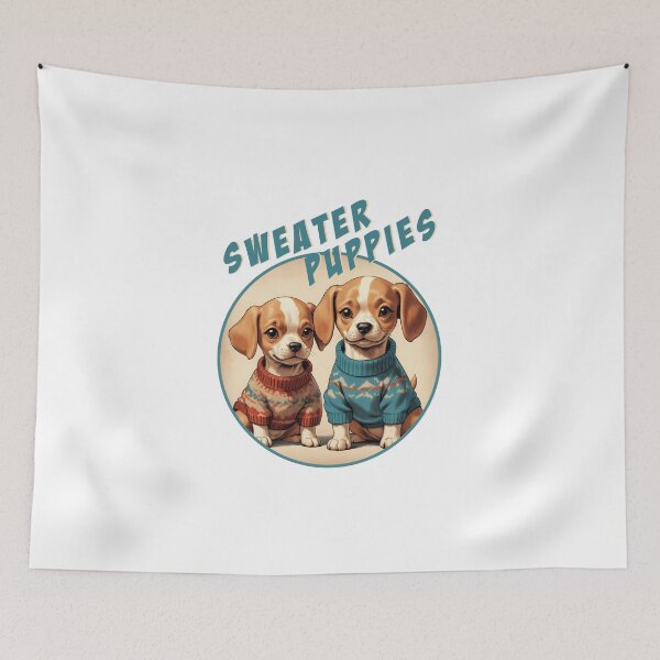 Aperçu de l'œuvre chiots en pull, chiots en pull drôles, j'adore les chiots en pull, pull drôle, chiots drôles, chiots en pull de dessin animé créée et vendue par SavageLegion.