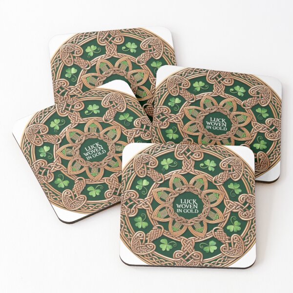 Item preview, Luck Woven in Gold – Celtic Knot Shamrock Mandala designed and sold by DehatiCanvas.