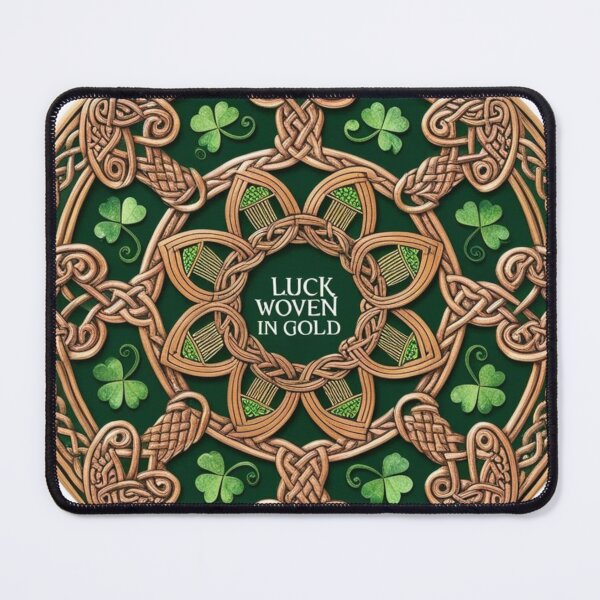 Item preview, Luck Woven in Gold – Celtic Knot Shamrock Mandala designed and sold by DehatiCanvas.