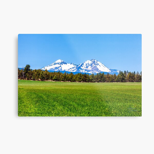 Three Sisters Mountains, By DAM Creative Metal Print