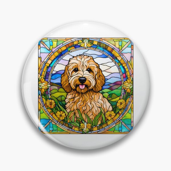 Item preview, Mini-Goldendoodle Stained Glass Wildflower Art – Vibrant Dog Design designed and sold by Fredster1966.