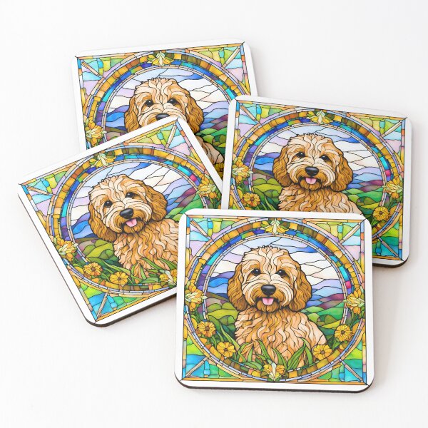 Item preview, Mini-Goldendoodle Stained Glass Wildflower Art – Vibrant Dog Design designed and sold by Fredster1966.