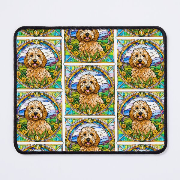 Item preview, Mini-Goldendoodle Stained Glass Wildflower Art – Vibrant Dog Design designed and sold by Fredster1966.