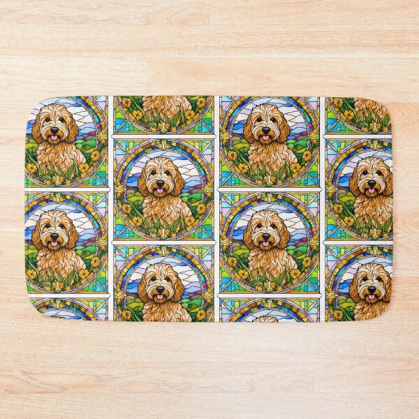 Item preview, Mini-Goldendoodle Stained Glass Wildflower Art – Vibrant Dog Design designed and sold by Fredster1966.