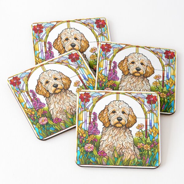 Item preview, Mini-Golden Doodle Stained Glass Wildflower Art – Vibrant Dog Design designed and sold by Fredster1966.