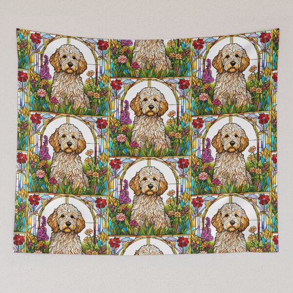 Item preview, Mini-Golden Doodle Stained Glass Wildflower Art – Vibrant Dog Design designed and sold by Fredster1966.
