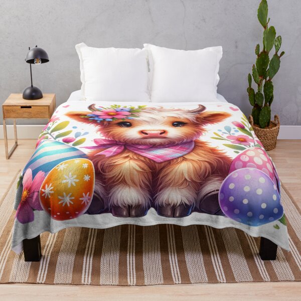 Item preview, Easter Highland Cow surrounded by Eggs & Flowers designed and sold by CraftyAnimal.