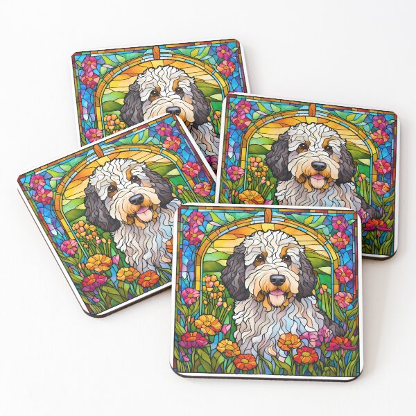 Item preview, Bernedoodle Stained Glass Wildflower Art – Beautiful and Whimsical Dog Design designed and sold by Fredster1966.