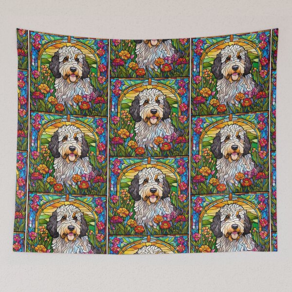 Item preview, Bernedoodle Stained Glass Wildflower Art – Beautiful and Whimsical Dog Design designed and sold by Fredster1966.