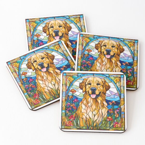 Item preview, Stained Glass Golden Retriever – Gorgeous Wildflower Dog Art designed and sold by Fredster1966.