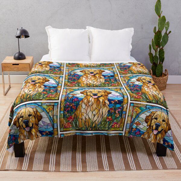 Item preview, Stained Glass Golden Retriever – Gorgeous Wildflower Dog Art designed and sold by Fredster1966.