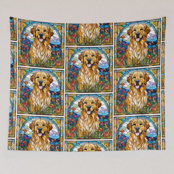 Item preview, Stained Glass Golden Retriever – Gorgeous Wildflower Dog Art designed and sold by Fredster1966.