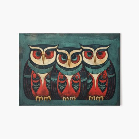 Owls in Teal, Red and Ivory Art Board Print