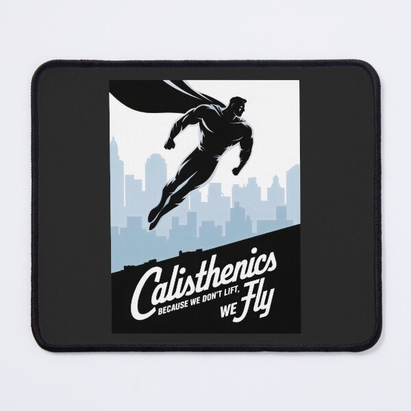 Item preview, Calisthenics Because We Don't Lift We Fly Muscular Hero Soaring Over City designed and sold by SplashTastic.