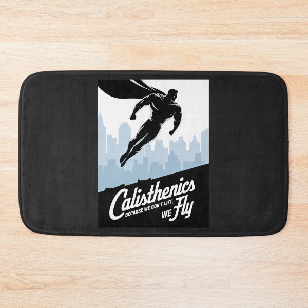 Item preview, Calisthenics Because We Don't Lift We Fly Muscular Hero Soaring Over City designed and sold by SplashTastic.