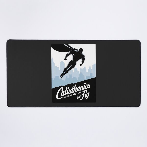 Item preview, Calisthenics Because We Don't Lift We Fly Muscular Hero Soaring Over City designed and sold by SplashTastic.