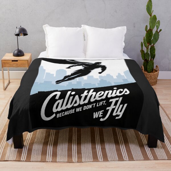Item preview, Calisthenics Because We Don't Lift We Fly Muscular Hero Soaring Over City designed and sold by SplashTastic.