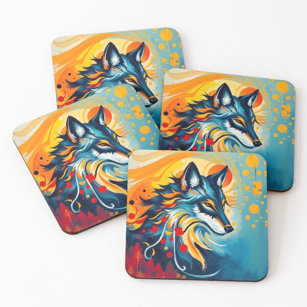 Item preview, Wolf Abstract Painting Blue Red Yellow designed and sold by druidwolfart.
