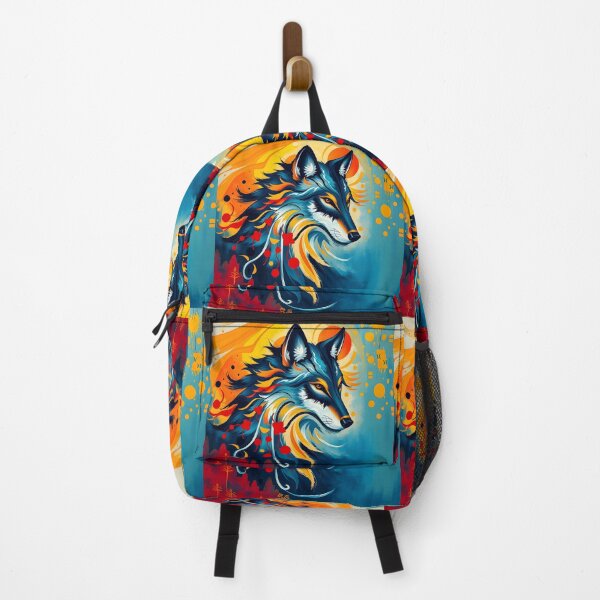 Item preview, Wolf Abstract Painting Blue Red Yellow designed and sold by druidwolfart.