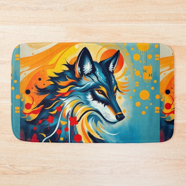 Item preview, Wolf Abstract Painting Blue Red Yellow designed and sold by druidwolfart.