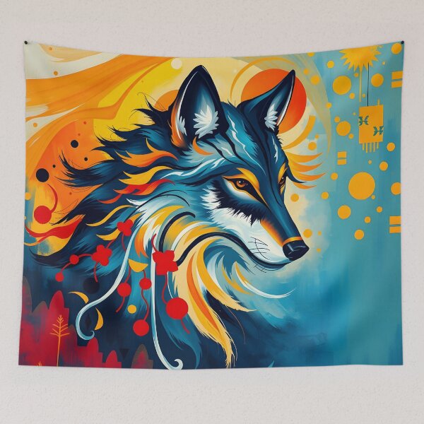 Item preview, Wolf Abstract Painting Blue Red Yellow designed and sold by druidwolfart.