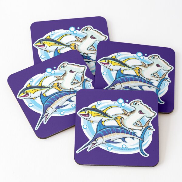 Item preview, Yellowfin Tuna, Hammerhead Shark and Striped Marlin Cartoon Style designed and sold by David Pearce Marine Art.
