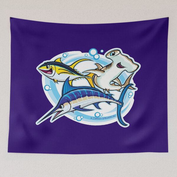 Item preview, Yellowfin Tuna, Hammerhead Shark and Striped Marlin Cartoon Style designed and sold by David Pearce Marine Art.