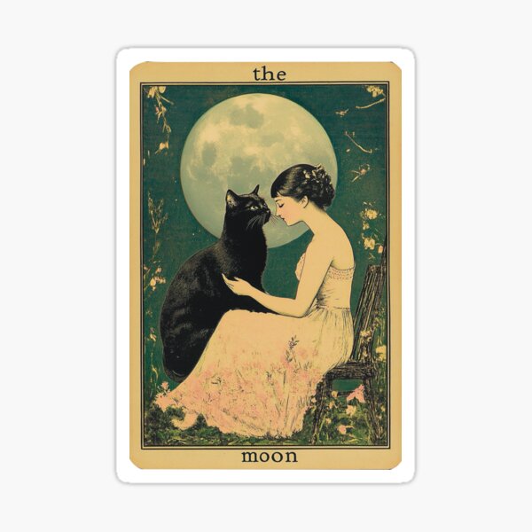 Item preview, The Moon black cat tarot card designed and sold by Artlizzard.