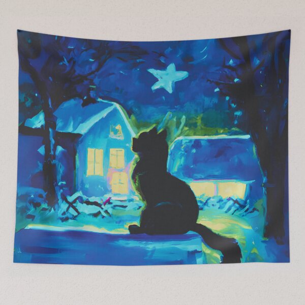 Item preview, A Cat in village of night designed and sold by MerryCrown.