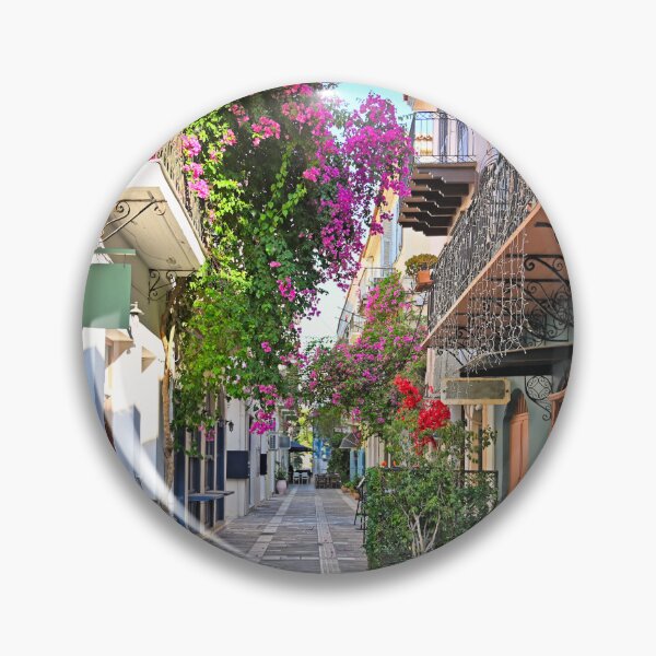 Item preview, Narrow streets of Nafplion town with Bougainvillea flowers designed and sold by goceris.