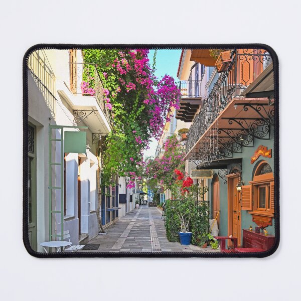 Item preview, Narrow streets of Nafplion town with Bougainvillea flowers designed and sold by goceris.