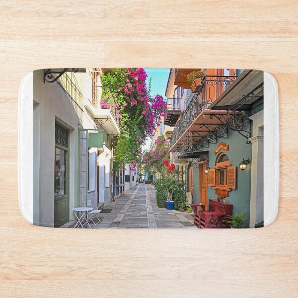 Item preview, Narrow streets of Nafplion town with Bougainvillea flowers designed and sold by goceris.
