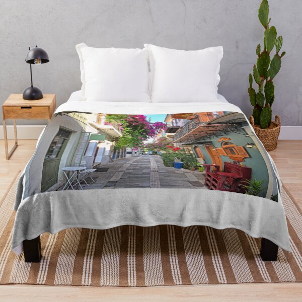 Item preview, Narrow streets of Nafplion town with Bougainvillea flowers designed and sold by goceris.