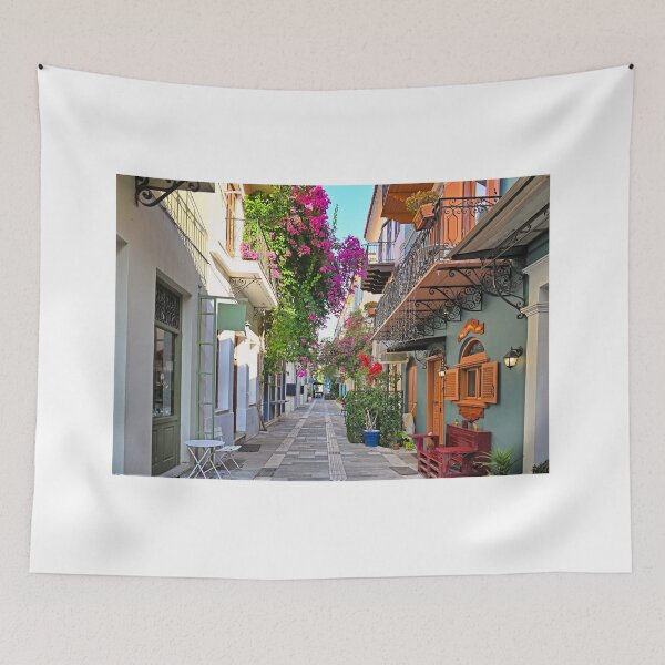 Item preview, Narrow streets of Nafplion town with Bougainvillea flowers designed and sold by goceris.