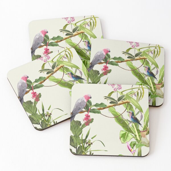 Item preview, Exotic pink parrot, Lilac breasted Roller birds with leaves and flowers. designed and sold by MatyKotiv.