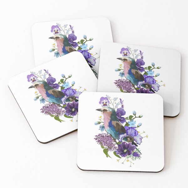 Item preview, Summer design with Lilac breasted Roller bird and violet garden flowers.  designed and sold by MatyKotiv.