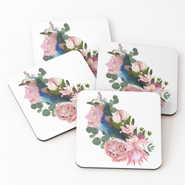 Item preview, Summer design with Lilac breasted Roller bird and pink garden flowers. designed and sold by MatyKotiv.