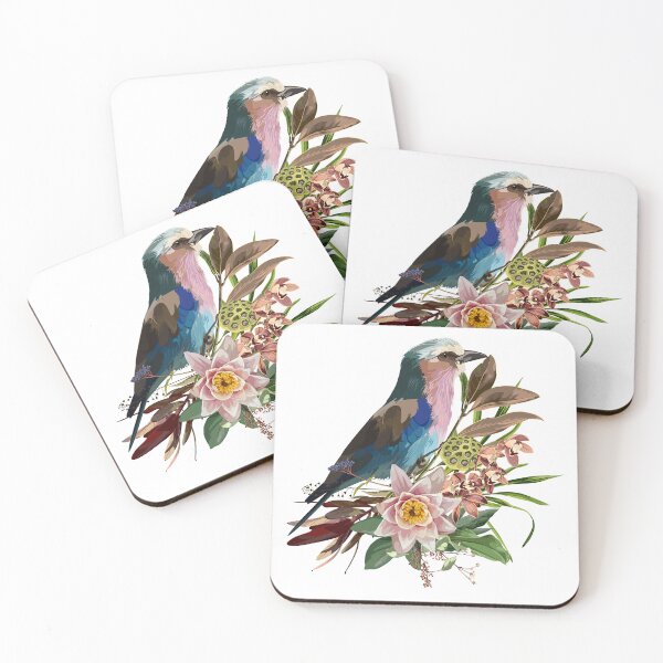 Item preview, Lilac breasted Roller bird. Tropical arrangements with leaves, flowers and birds. designed and sold by MatyKotiv.