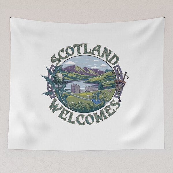 Item preview, Scotland Welcomes Flag Map Edinburgh, Glasgow,  designed and sold by AnimalsDH305.