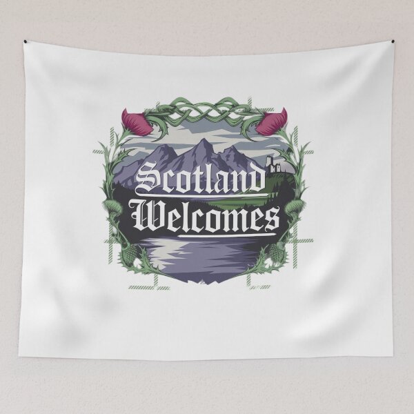 Item preview, Scotland Welcomes Flag Map Edinburgh, Glasgow,  designed and sold by AnimalsDH305.