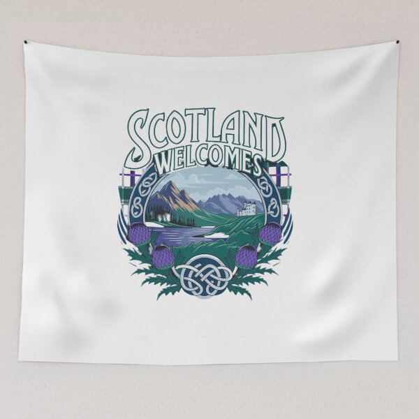 Item preview, Scotland Welcomes Flag Map Edinburgh, Glasgow,  designed and sold by AnimalsDH305.