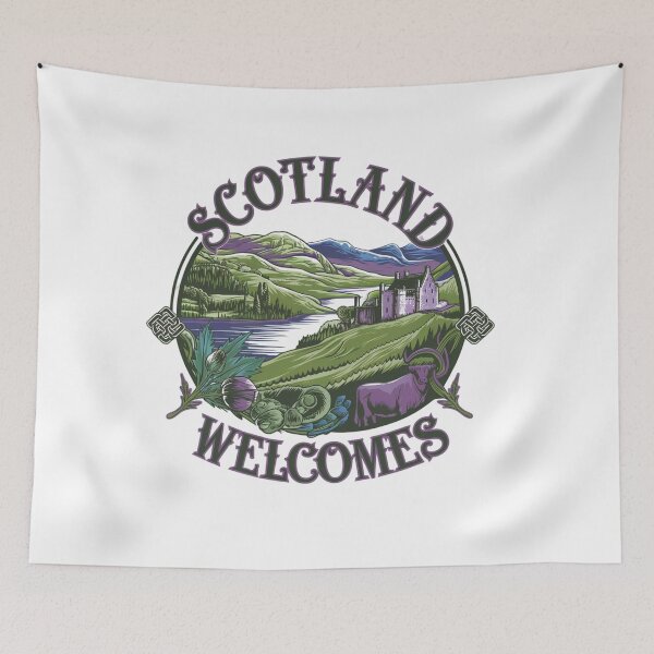 Item preview, Scotland Welcomes Flag Map Edinburgh, Glasgow,  designed and sold by AnimalsDH305.