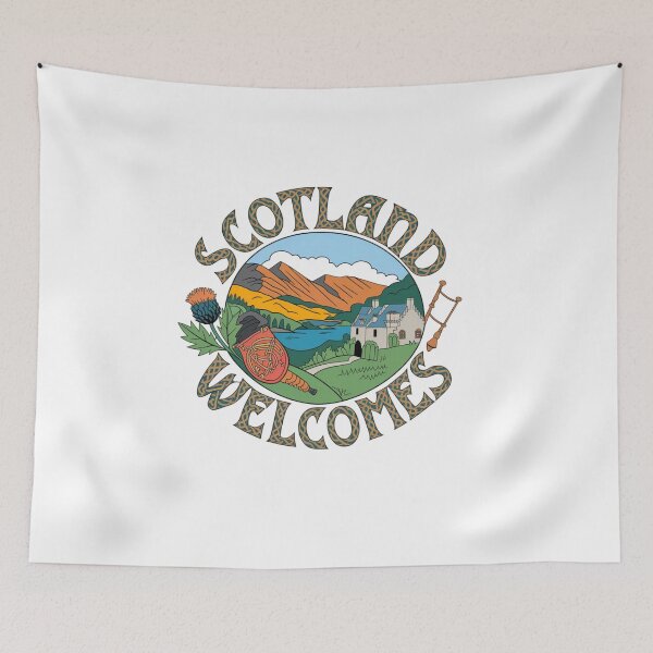 Item preview, Scotland Welcomes Flag Map Edinburgh, Glasgow,  designed and sold by AnimalsDH305.