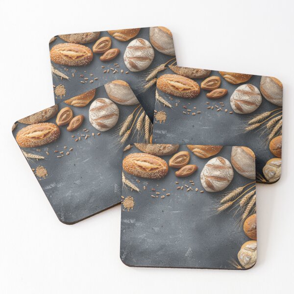 Item preview, Assortment of freshly baked breads with seeds and grains on a dark rustic background designed and sold by Jerhus.