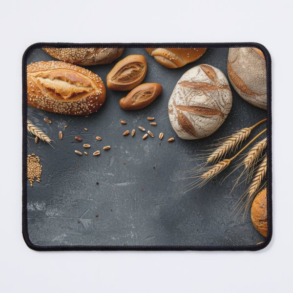 Item preview, Assortment of freshly baked breads with seeds and grains on a dark rustic background designed and sold by Jerhus.