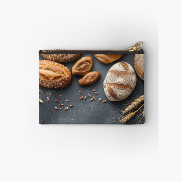 Item preview, Assortment of freshly baked breads with seeds and grains on a dark rustic background designed and sold by Jerhus.