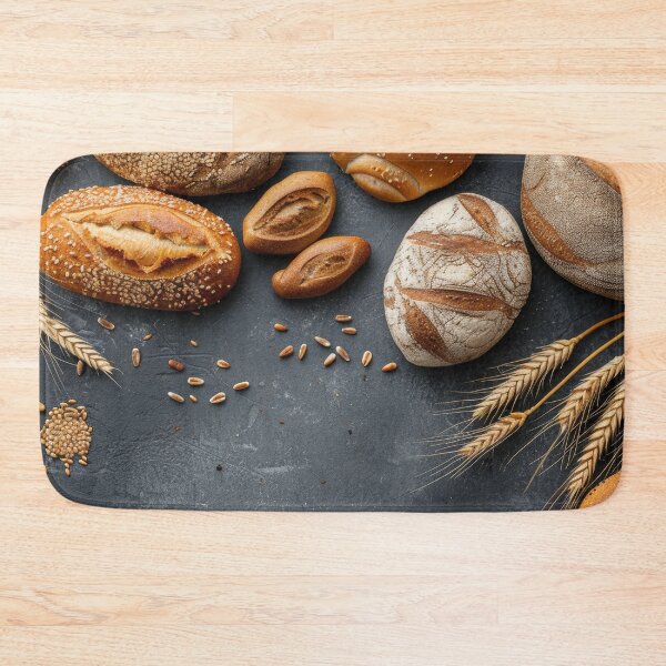 Item preview, Assortment of freshly baked breads with seeds and grains on a dark rustic background designed and sold by Jerhus.