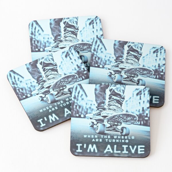Item preview, When the wheels are turning, I'm alive, blue skateboard designed and sold by silent-violin.