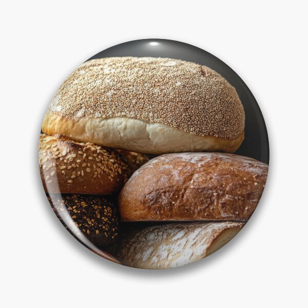 Item preview, Assortment of freshly baked breads of different types stacked on a dark background designed and sold by Jerhus.