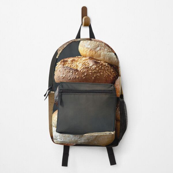 Item preview, Assortment of freshly baked breads of different types stacked on a dark background designed and sold by Jerhus.